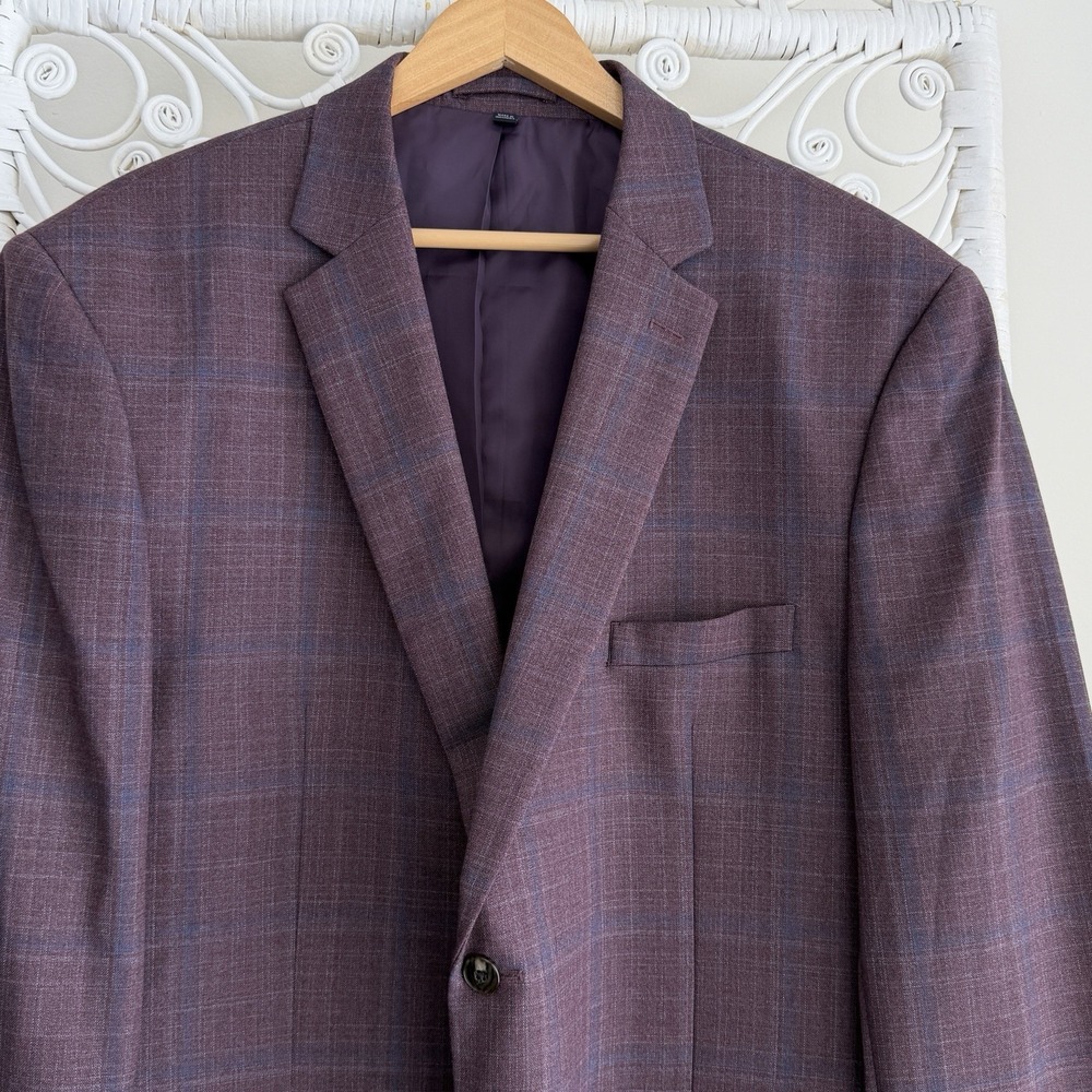Jos A Bank Blazer Mens 46R Purple Plaid Wool Blend Sport Coat Dinner Jacket - Picture 3 of 13
